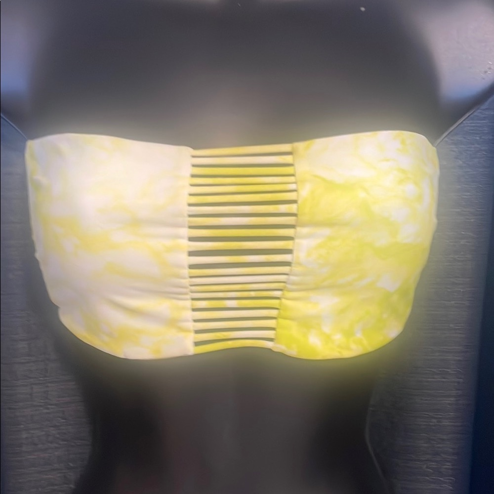 Yellow and White Strapless Bikini Top